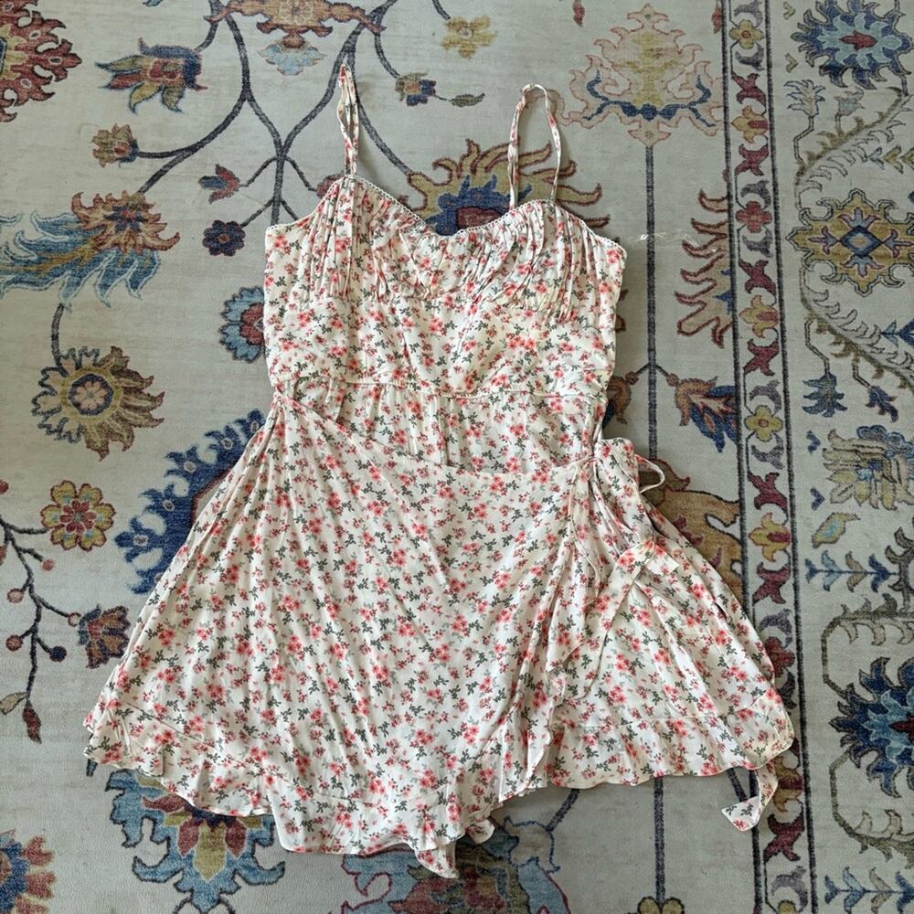 Trixxi Floral Print Wrap Ruffle Skirt Front Romper Dainty Femme Mini Dress NWT